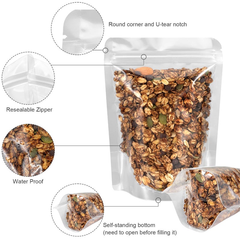 Blisstime 50 Pack Stand Up Pouch Bags, Resealable Clear Self-seal Pouches with Tear Notch for Food Packing (5.5 X 7.9 Inches) - Image 3